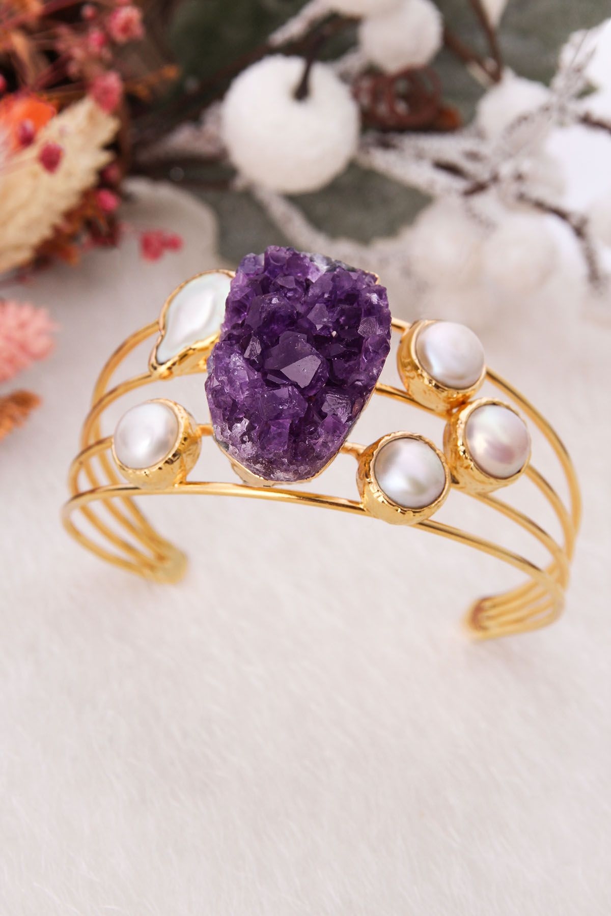 14K Gold-Plated Bronze & Pearl & Amethyst