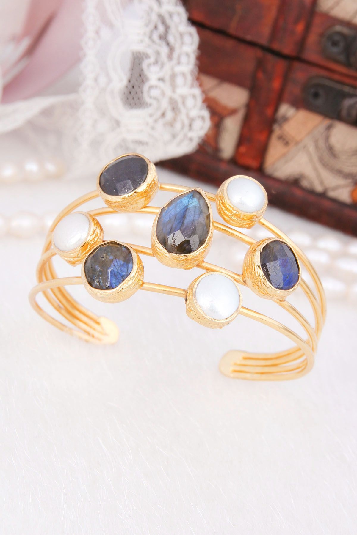 14K Gold-Plated Bronze & Labradorite & Pearl