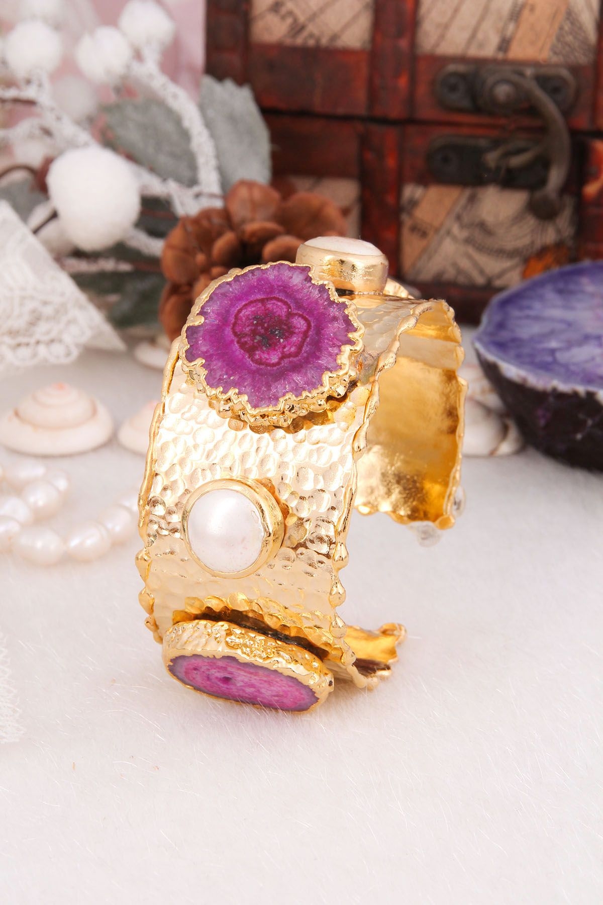 14K Gold-Plated Bronze & Pearl & Agate