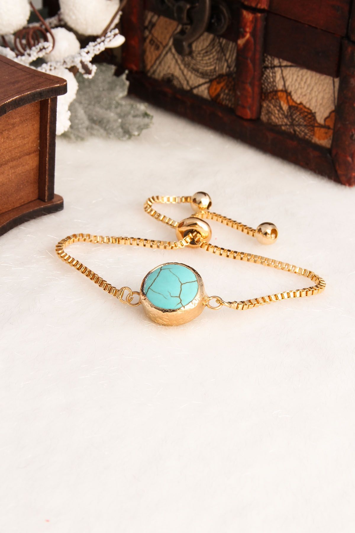 14K Gold-Plated Bronze & Turquoise Natural Stone