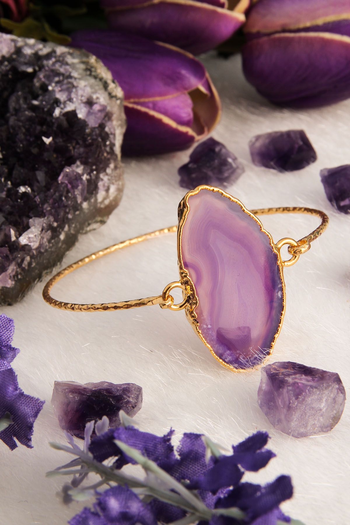 14K Gold-Plated Bronze & Agate Natural Stone