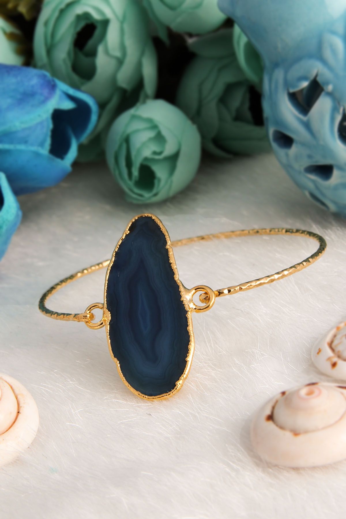 14K Gold-Plated Bronze & Agate Natural Stone