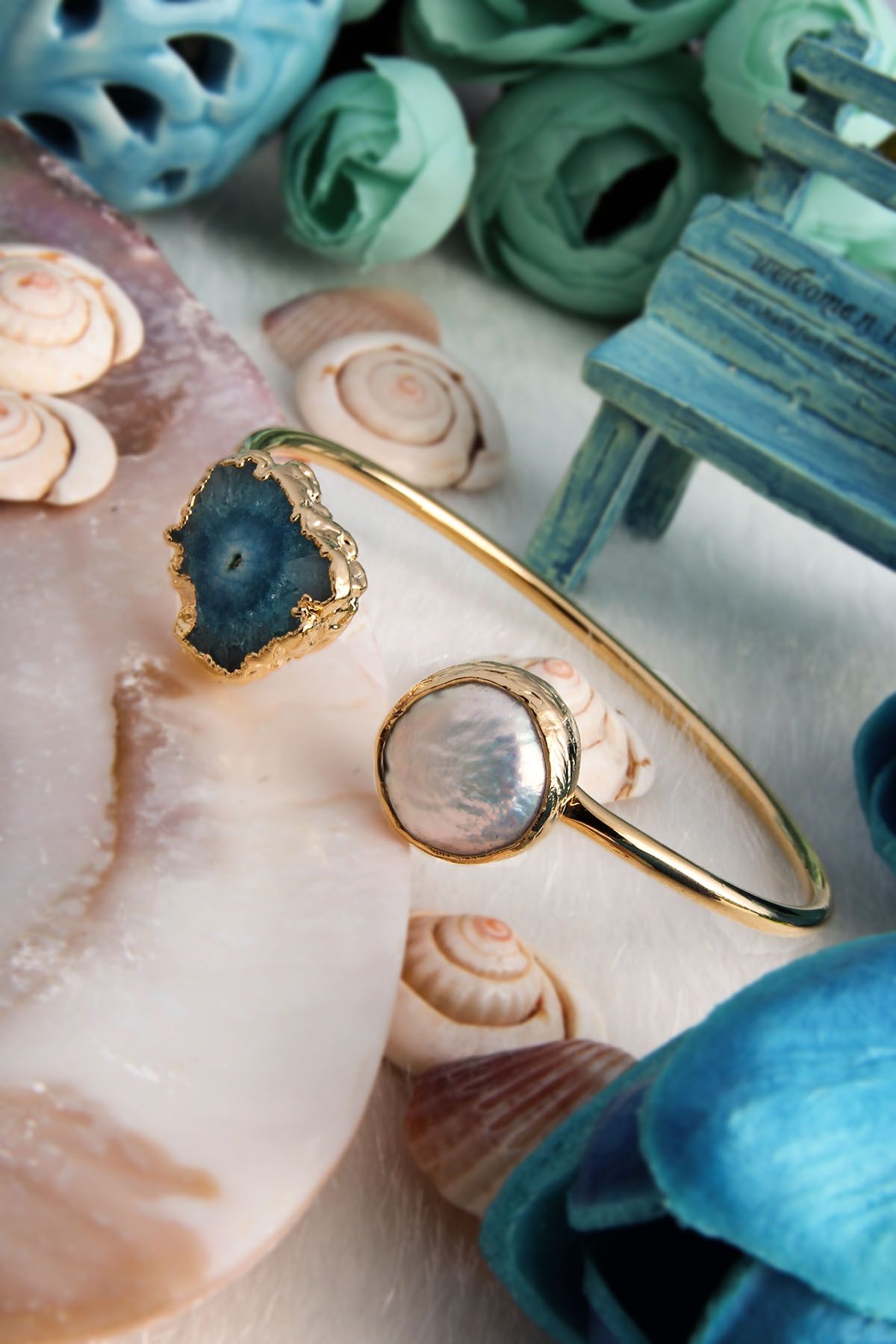 14K Gold-Plated Bronze & Agate & Pearl