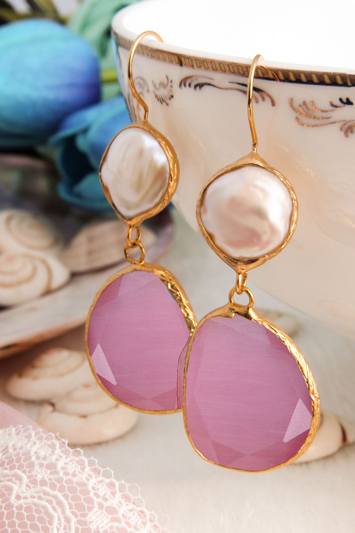 14K Gold-Plated Bronze & Pearl & Zircon