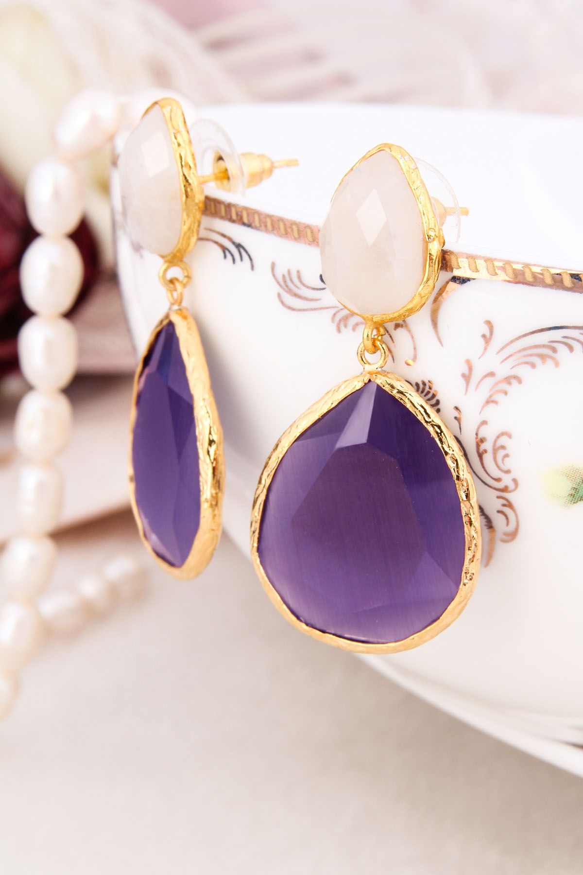 Moonstone & Zircon Earring