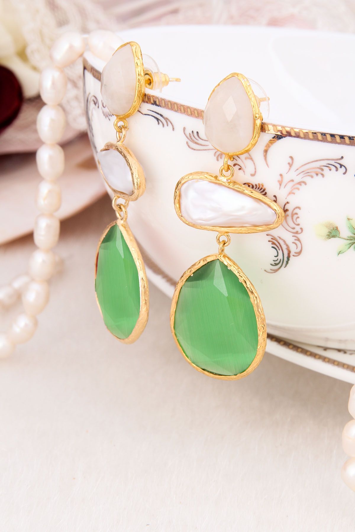 Moonstone & Zircon Earring