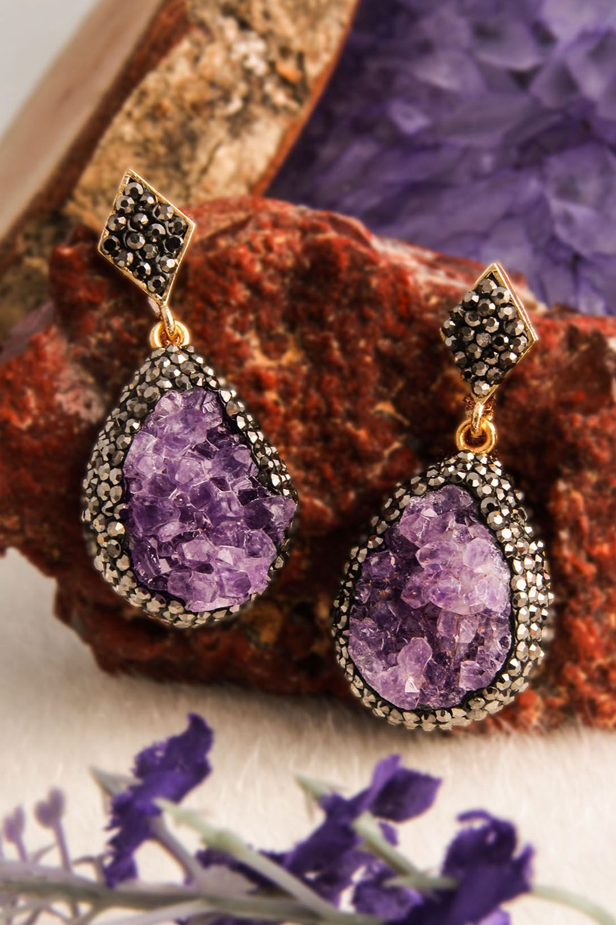 14K Gold-Plated Bronze & Amethyst & Hematite