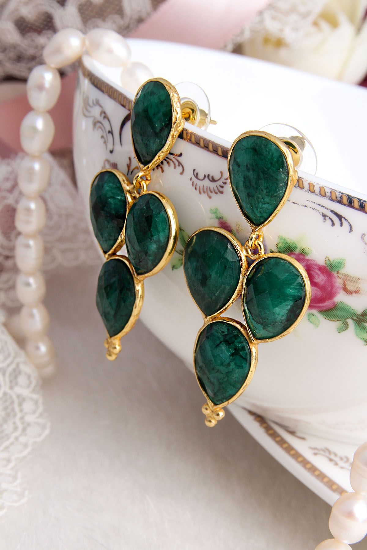 14K Gold-Plated Bronze & Emerald