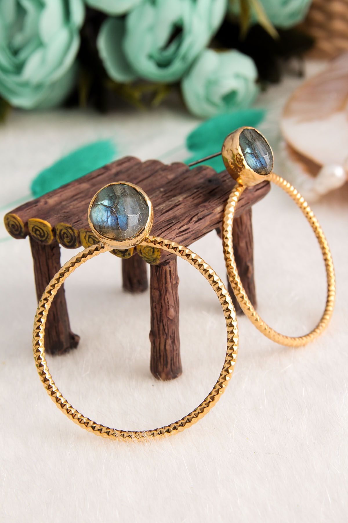14K Gold-Plated Bronze & Malachite Natural Stone