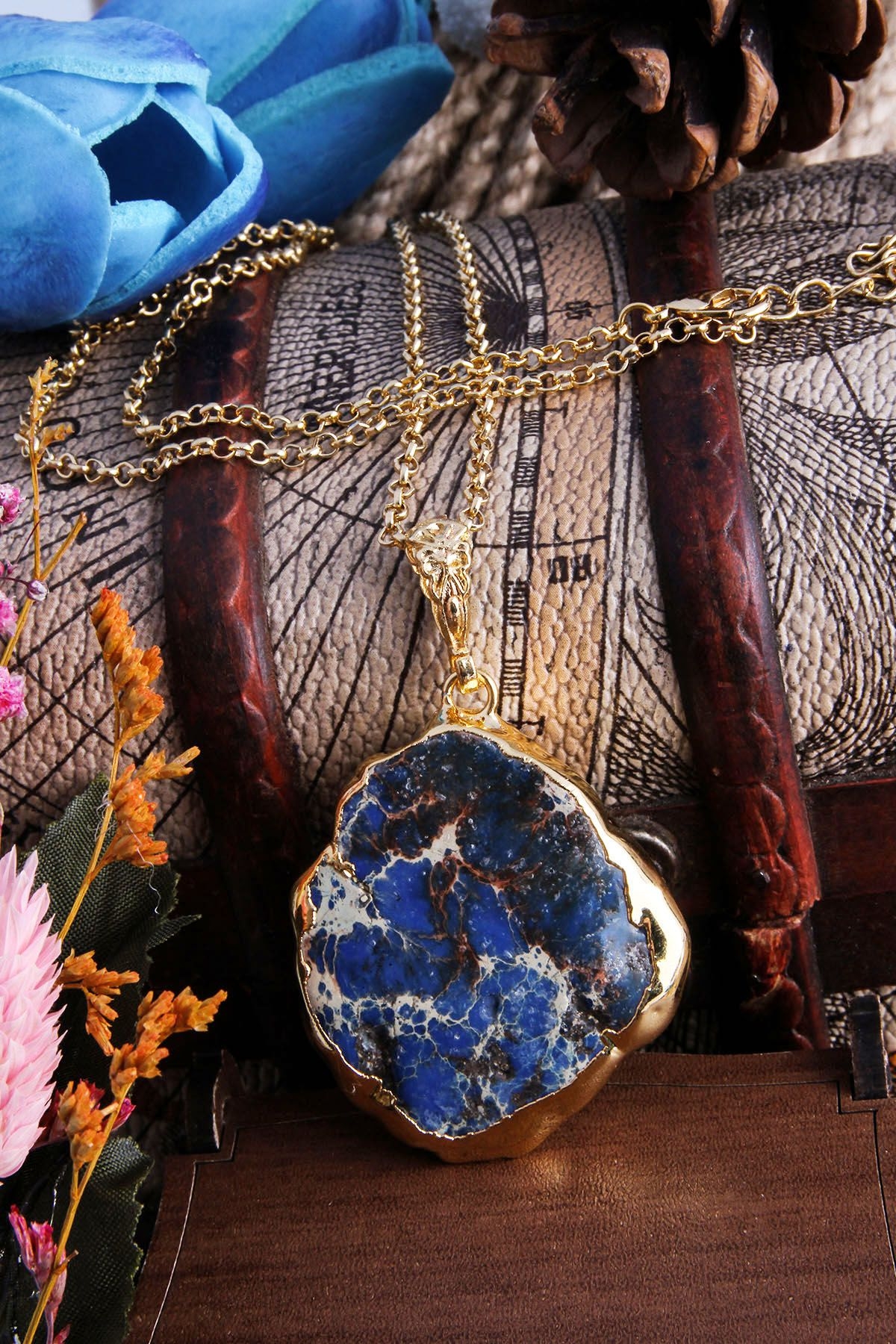 14K Gold-Plated Bronze & Varasit Natural Stone