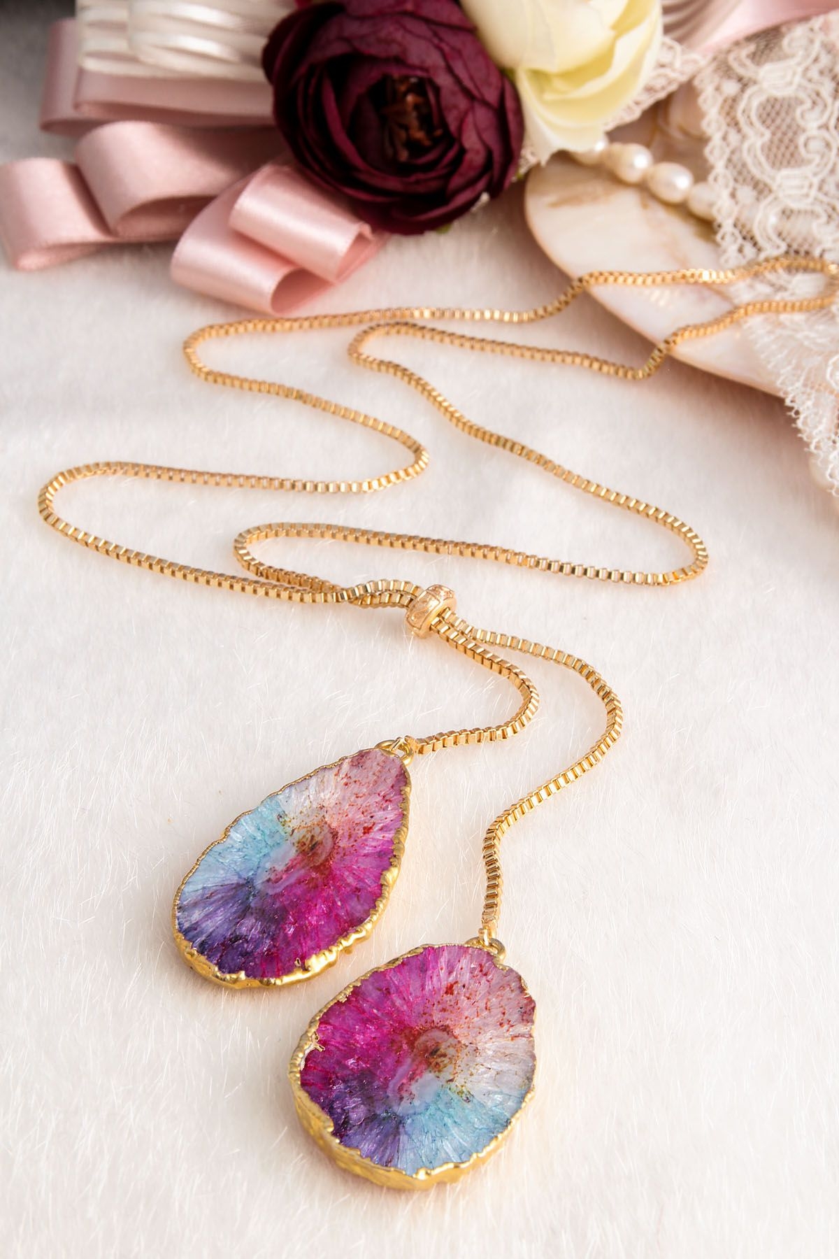14K Gold-Plated Bronze & Tourmaline Natural Stone