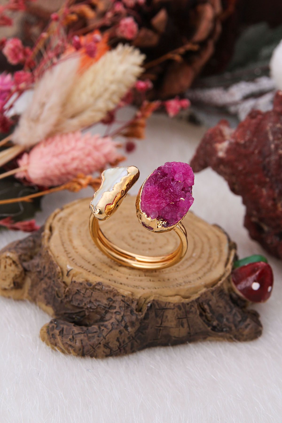 14K Gold-Plated Bronze & Pearl & Druzy
