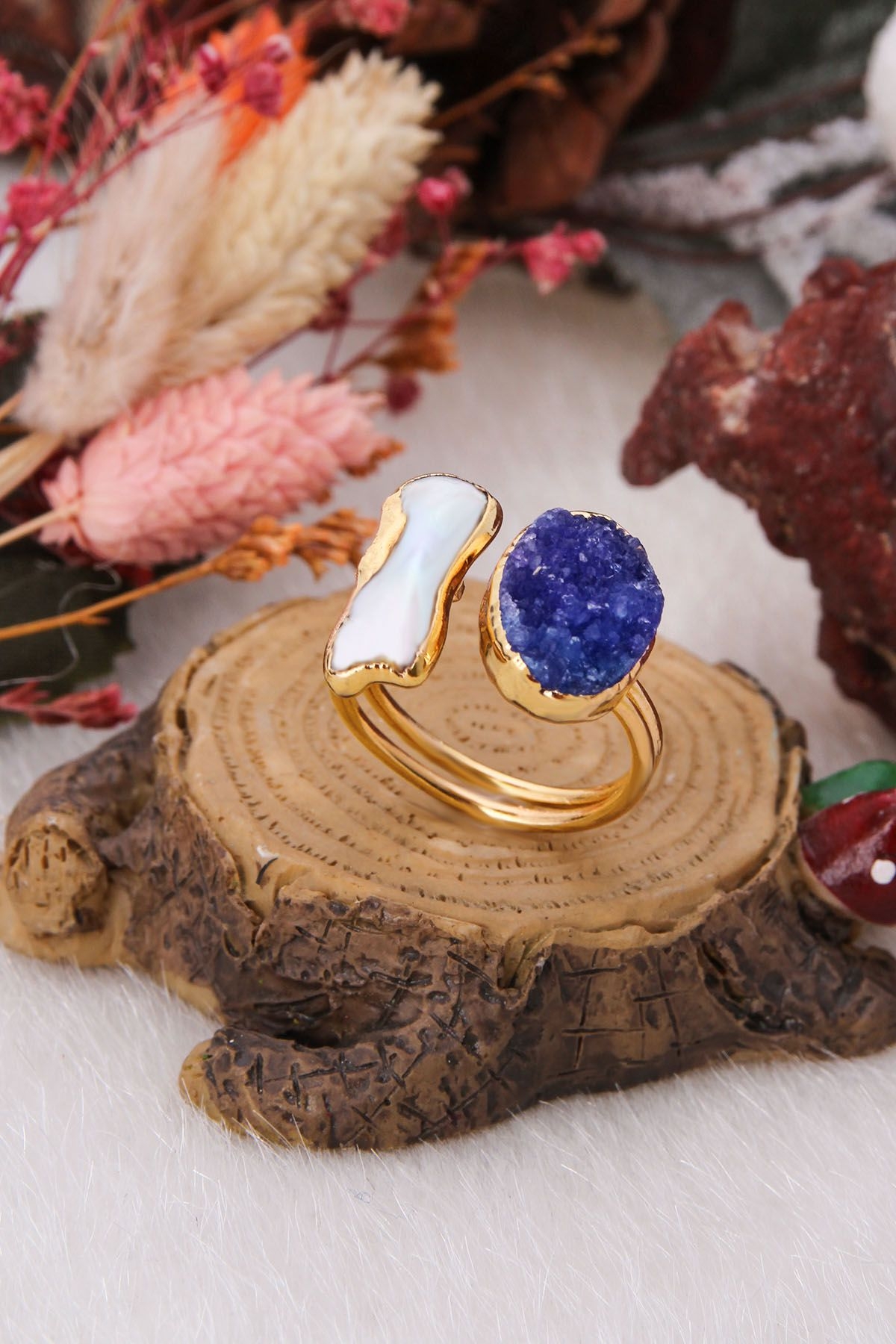 14K Gold-Plated Bronze & Pearl & Druzy