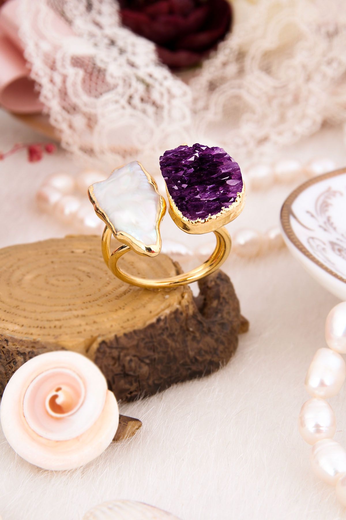 Amethyst & Pearl Ring