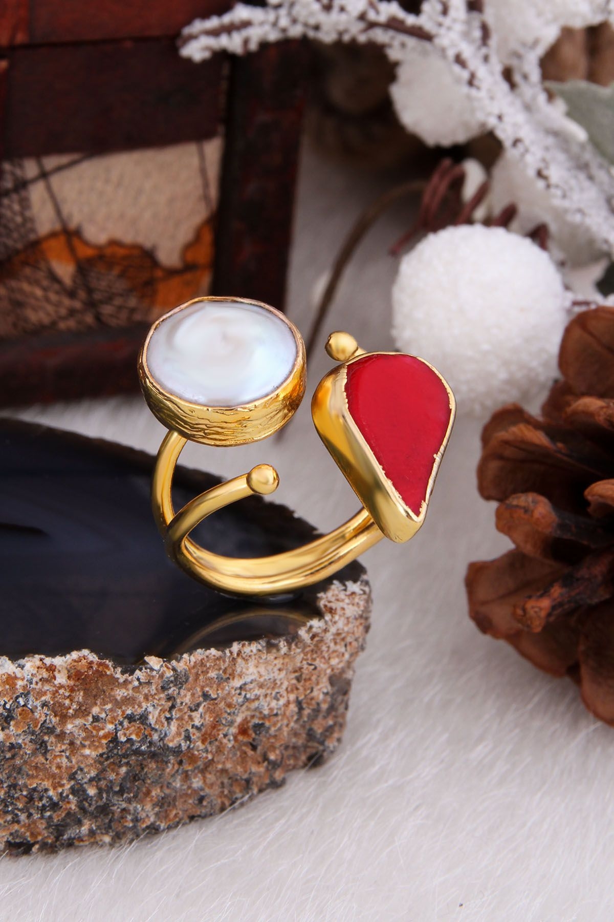 Coral & Pearl Ring