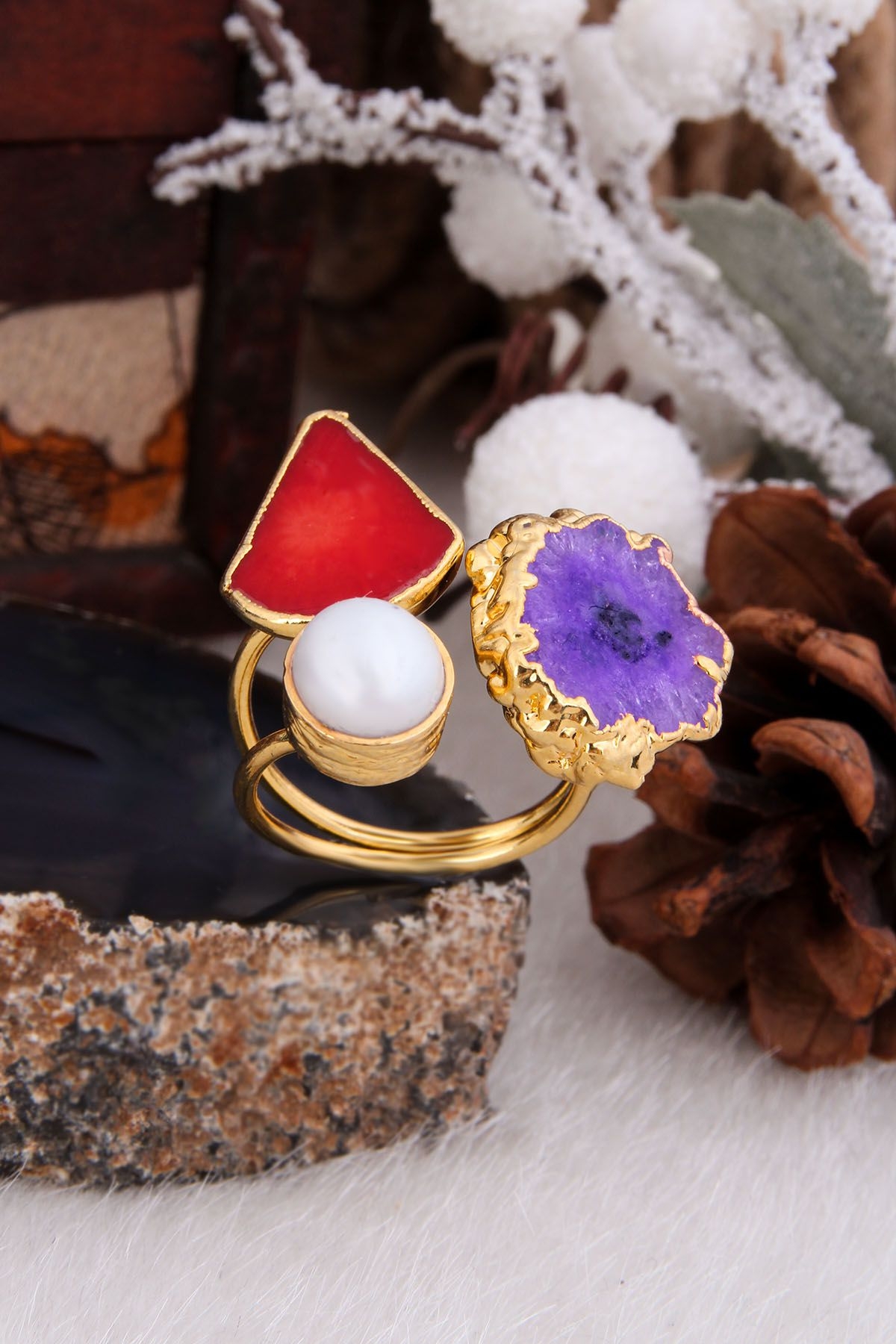 Coral & Pearl Ring