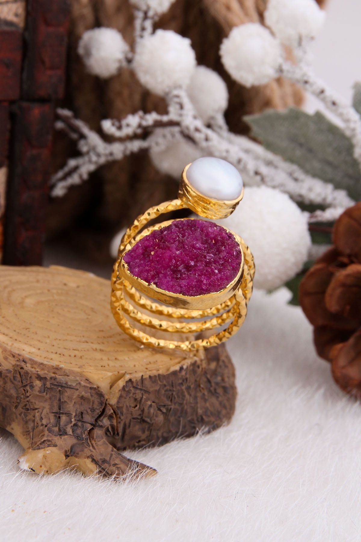 Pearl & Druzy Quartz Ring