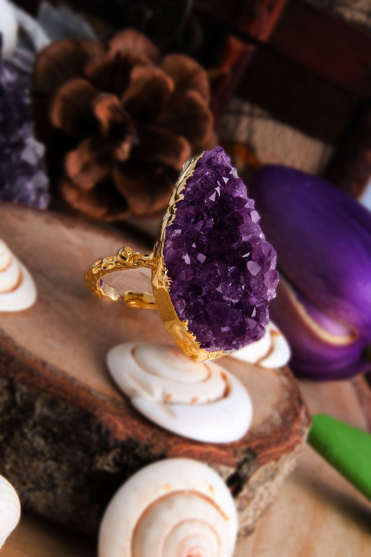 14K Gold-Plated Bronze & Amethyst Natural Stone