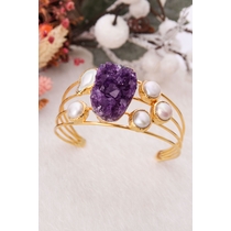 14K Gold-Plated Bronze & Pearl & Amethyst