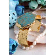 14K Gold-Plated Bronze & Turquoise  Natural Stone