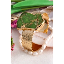 14K Gold-Plated Bronze & Green Jasper  Natural Stone