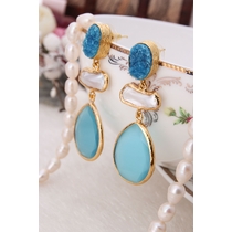 14K Gold-Plated Bronze & Pearl & Druzy