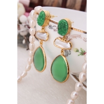 14K Gold-Plated Bronze & Pearl & Druzy