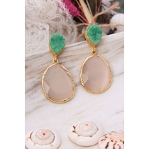 14K Gold-Plated Bronze & Druzy & Zircon