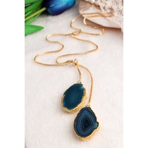 14K Gold-Plated Bronze & Agate  Natural Stone