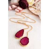 14K Gold-Plated Bronze & Agate  Natural Stone