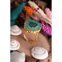 14K Gold-Plated Bronze & Agate  Natural Stone