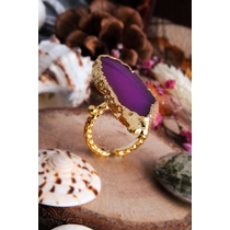 14K Gold-Plated Bronze & Agate  Natural Stone