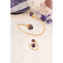 14K Gold-Plated Bronze & Amethyst Natural Stone